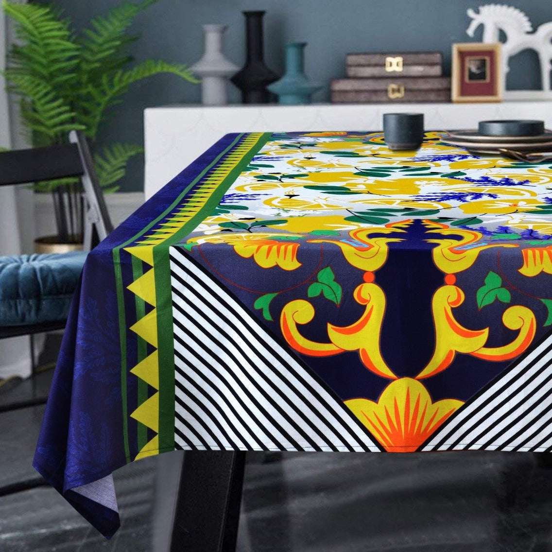 6 & 8 Seater Digital Printed Table Cover(4599)- TB42 Apricot