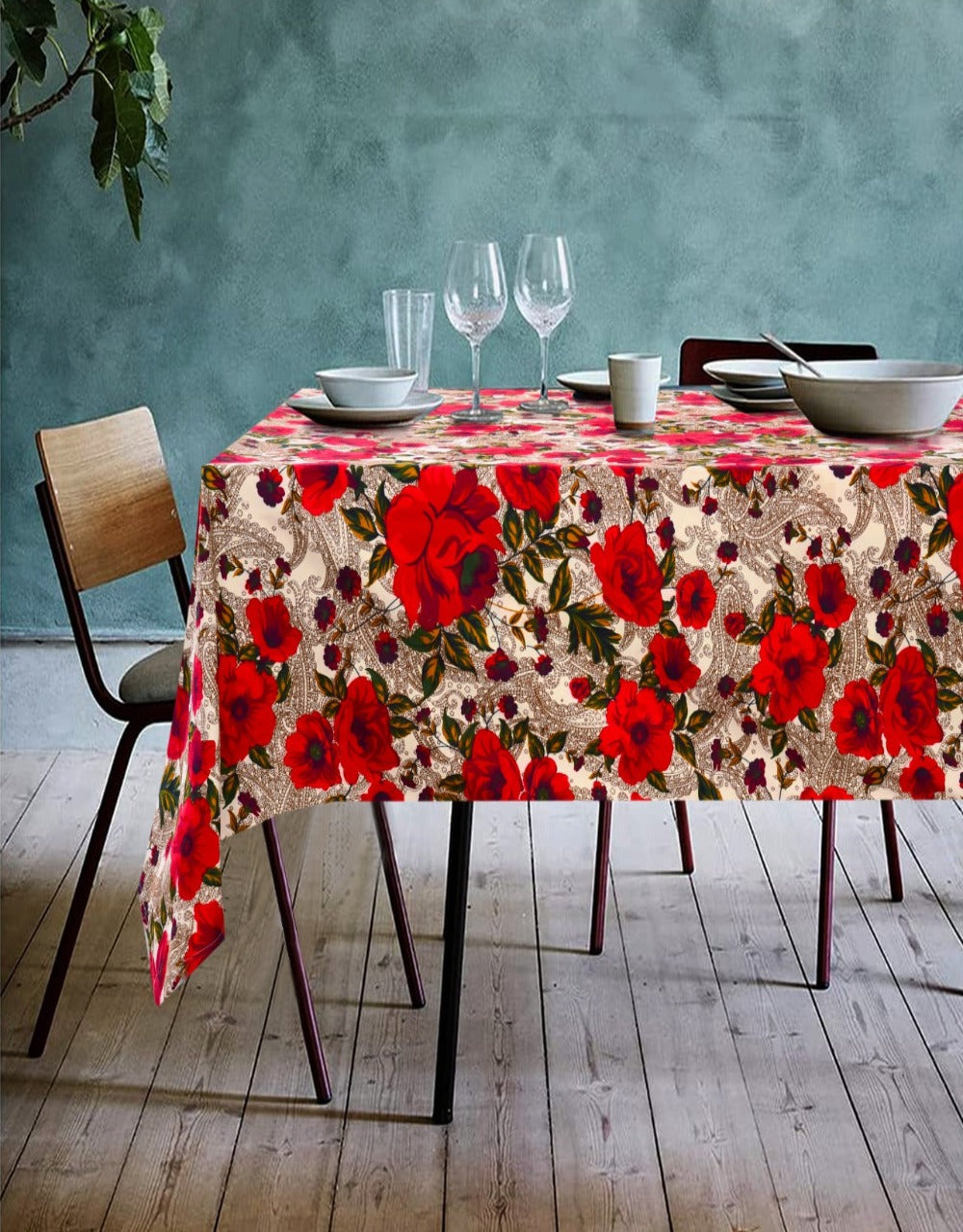 6 & 8 Seater Digital Printed Table Cover(4643)-TB45 Table Cover Apricot   