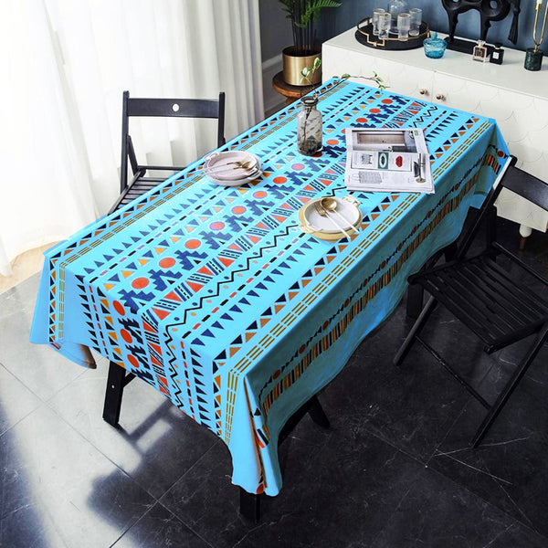 6 & 8 Seater Digital Printed Table Cover-Blue Geometric Apricot