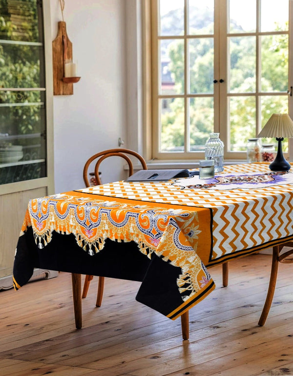 6 & 8 Seater Digital Printed Table Cover-TB51 Apricot