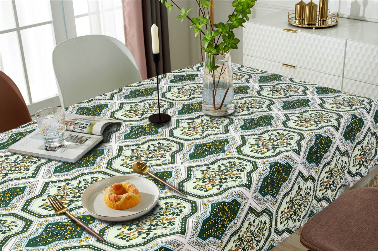 6 & 8 Seater Printed Table Cover(4533)- TB31 Table Cover Apricot   