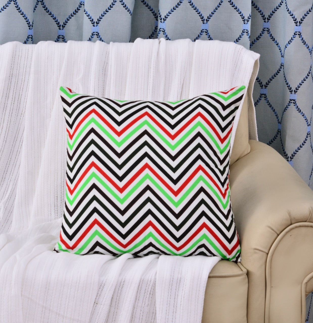 6 PCs Chevrons Digital Printed Duck Cushions Apricot