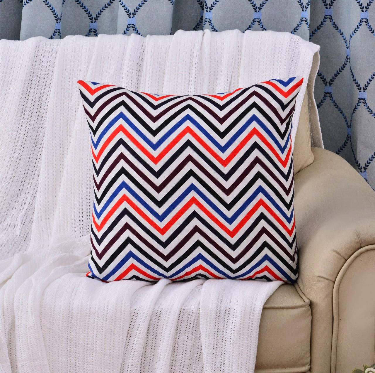 6 PCs Chevrons Digital Printed Duck Cushions Apricot