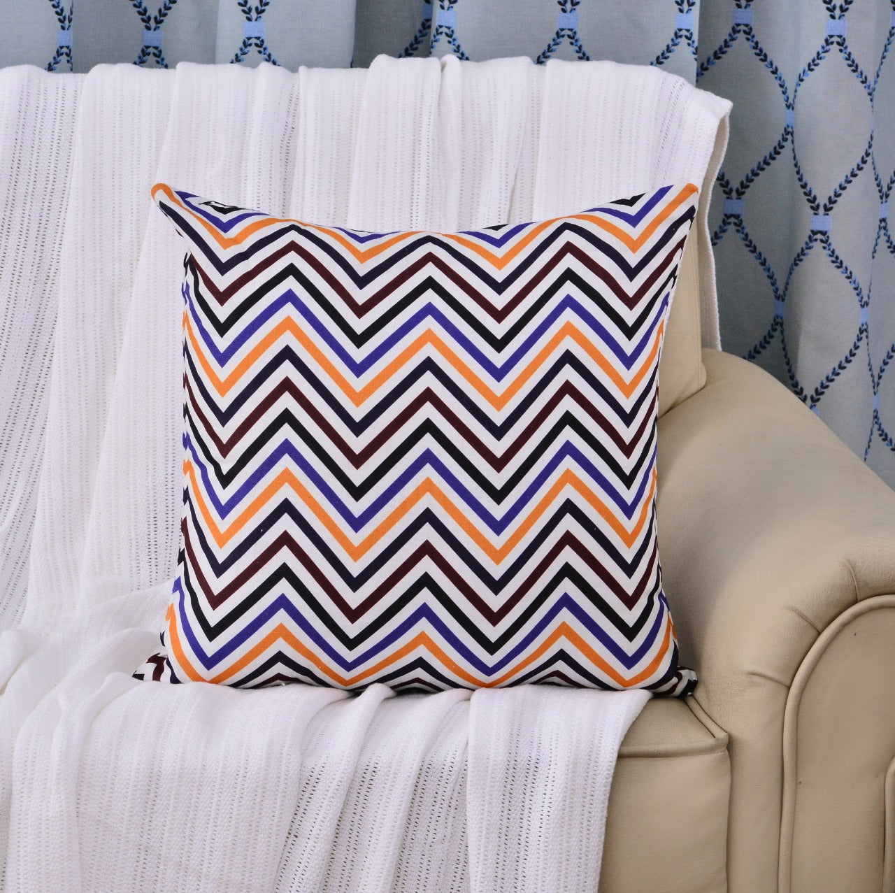 6 PCs Chevrons Digital Printed Duck Cushions Apricot