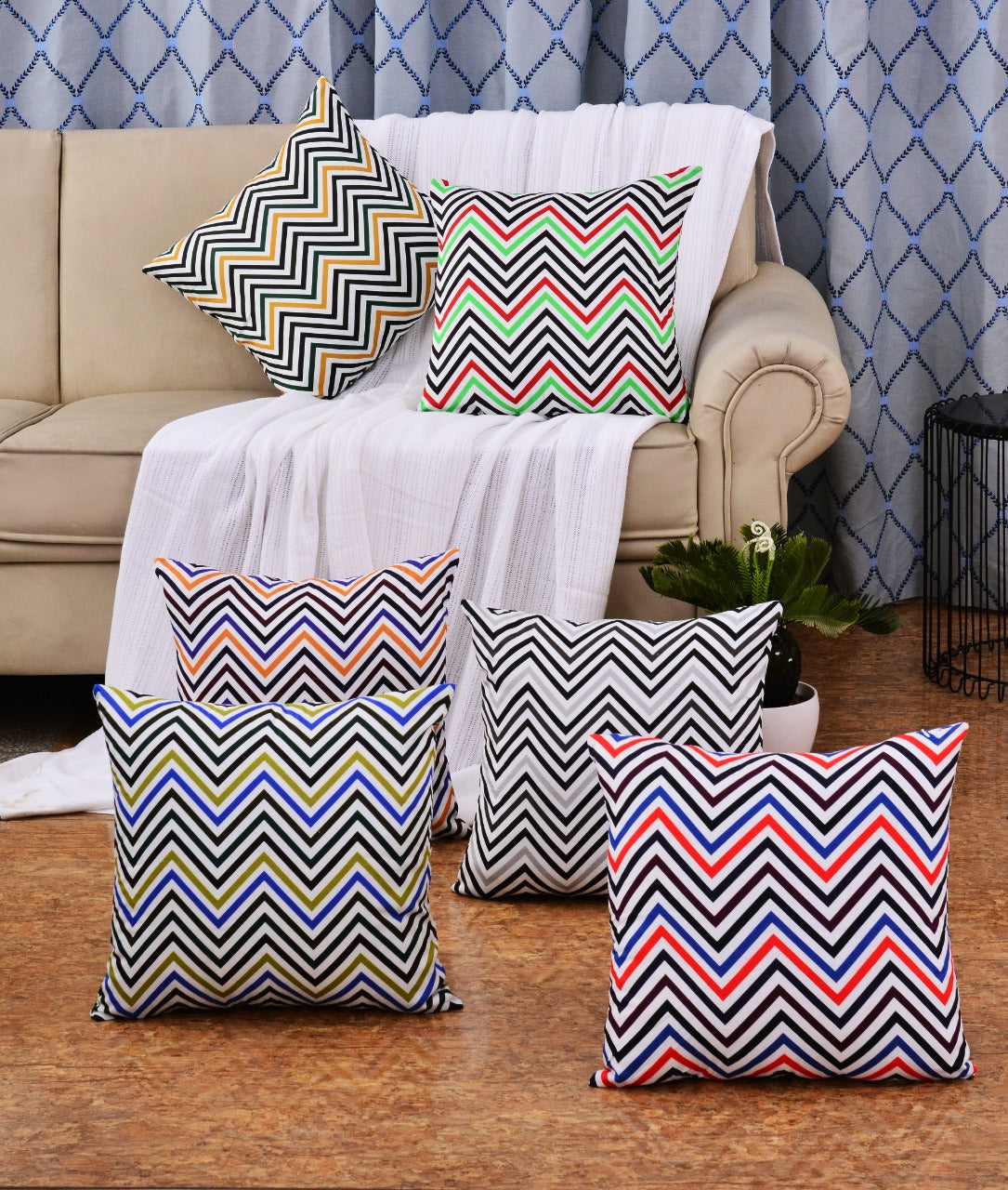 6 PCs Chevrons Digital Printed Duck Cushions cushions Apricot   