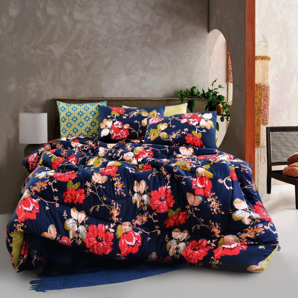 6 PCs Digital Printed Comforter Set-Floral Chintz Comforters Apricot   