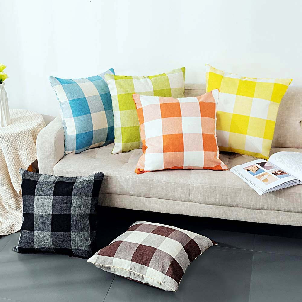 6 PCs Digital Printed Cotton Cushions- Check Box cushions Apricot   