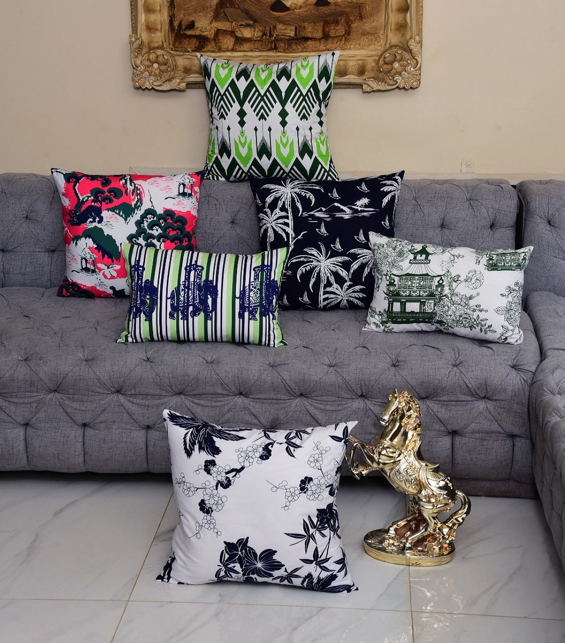 6 PCs Digital Printed Cotton Cushions- Heritage cushions Apricot   