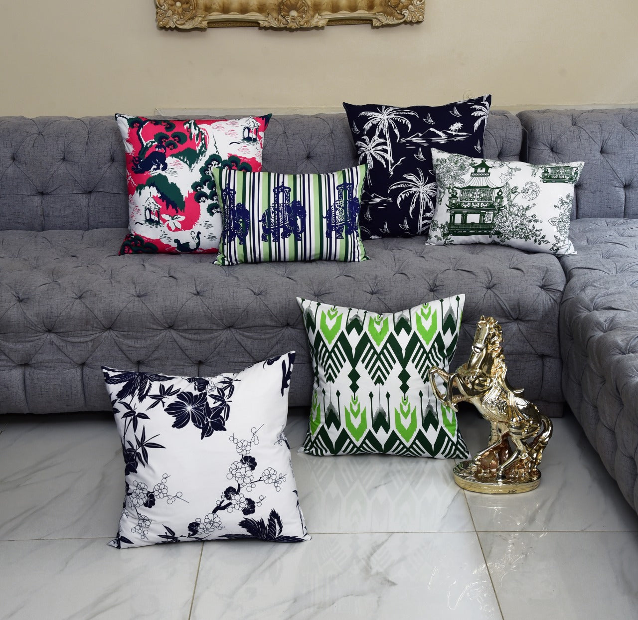6 PCs Digital Printed Cotton Cushions- Heritage cushions Apricot   