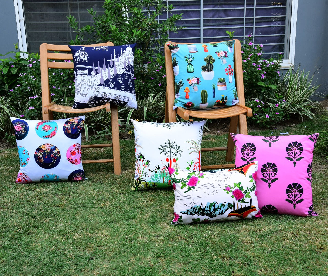 6 PCs Digital Printed Cotton Cushions-Taj Mahal Apricot