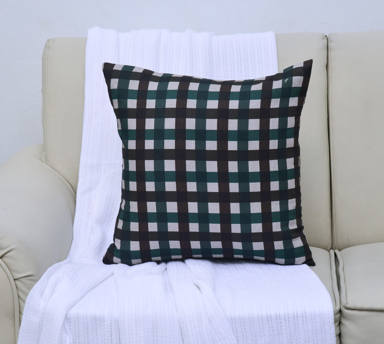 6 PCs Digital Printed Duck Cushions-Grey Check Apricot