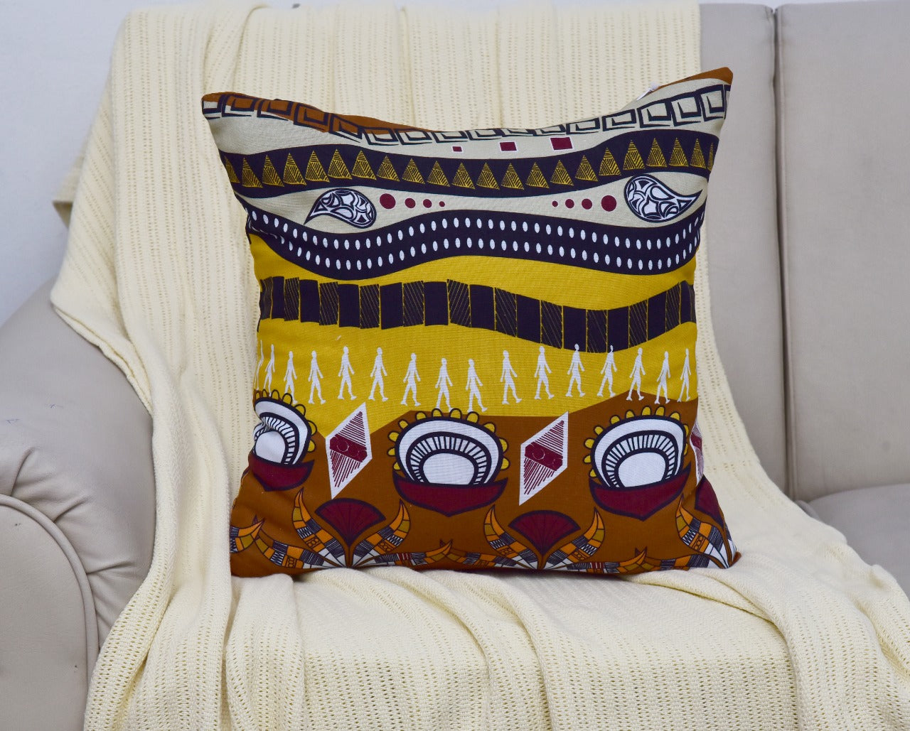 6 PCs Digital Printed Duck Cushions-Malawi cushions Apricot   