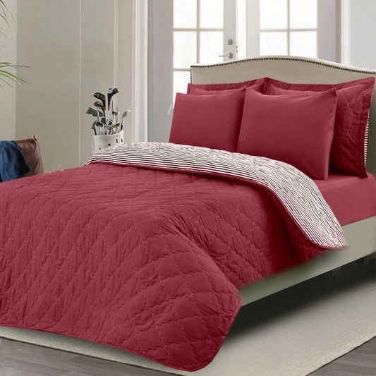 6 PCs Dyed Bed Spread Set-Maroon Apricot