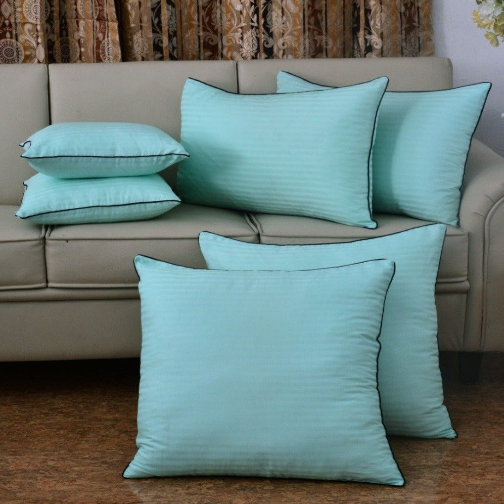 6 PCs Satin Pillows*2  Bed Cushion *2 & Floor Cushion *2 Set-Sea Green  Apricot   