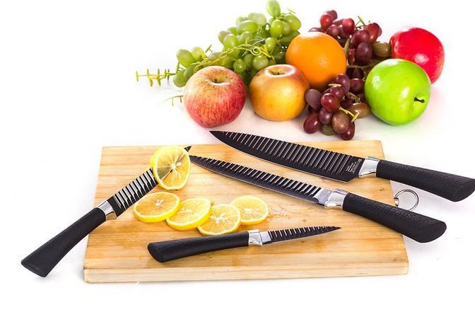 6 PCs Stainless Steel(4292)-Black Knife Set  Apricot   