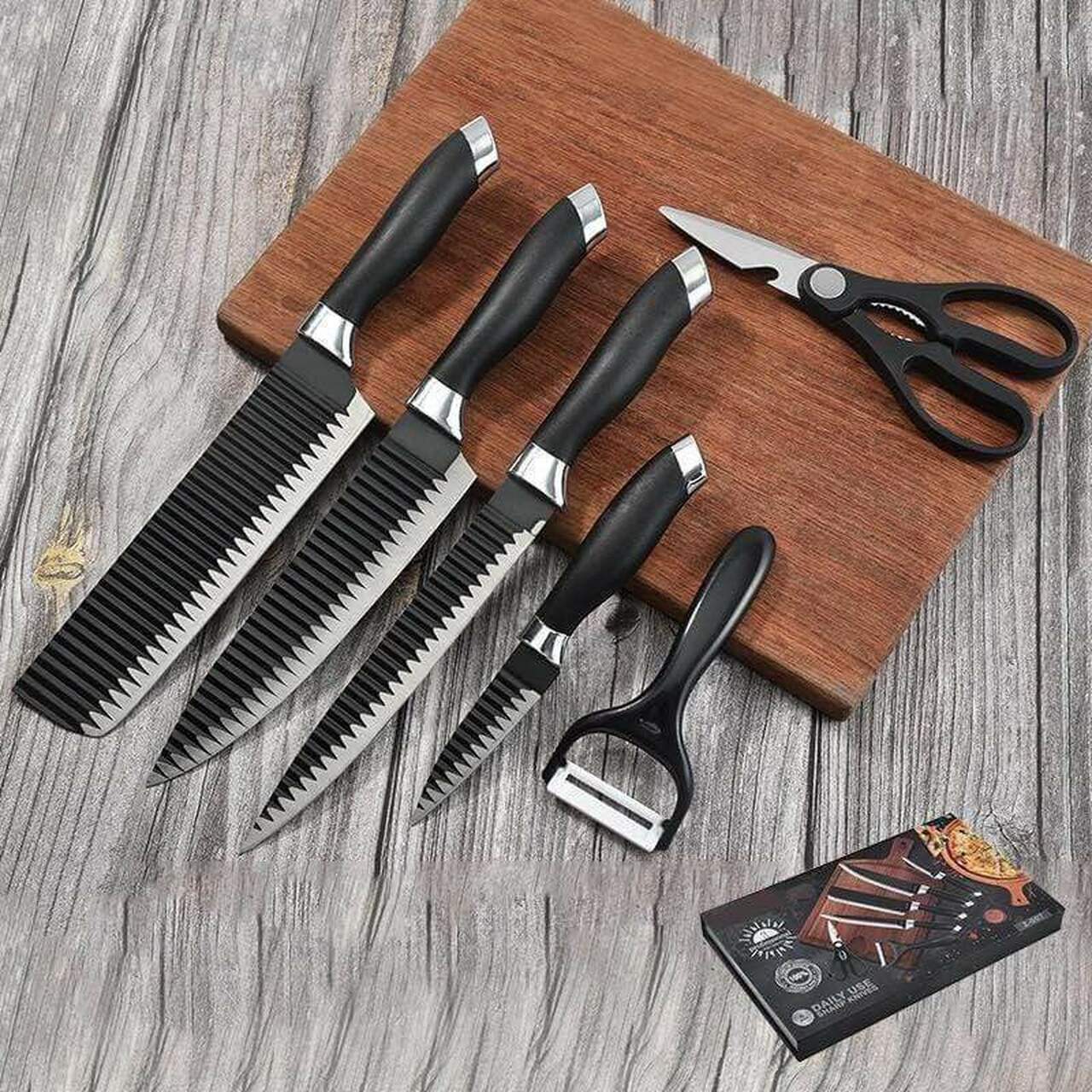 6 PCs Stainless Steel(4292)-Black Knife Set Apricot