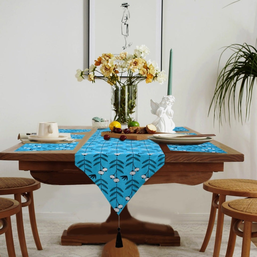6 Seater Dining Table Runner Set(4617)- TRS09 turquoise Apricot