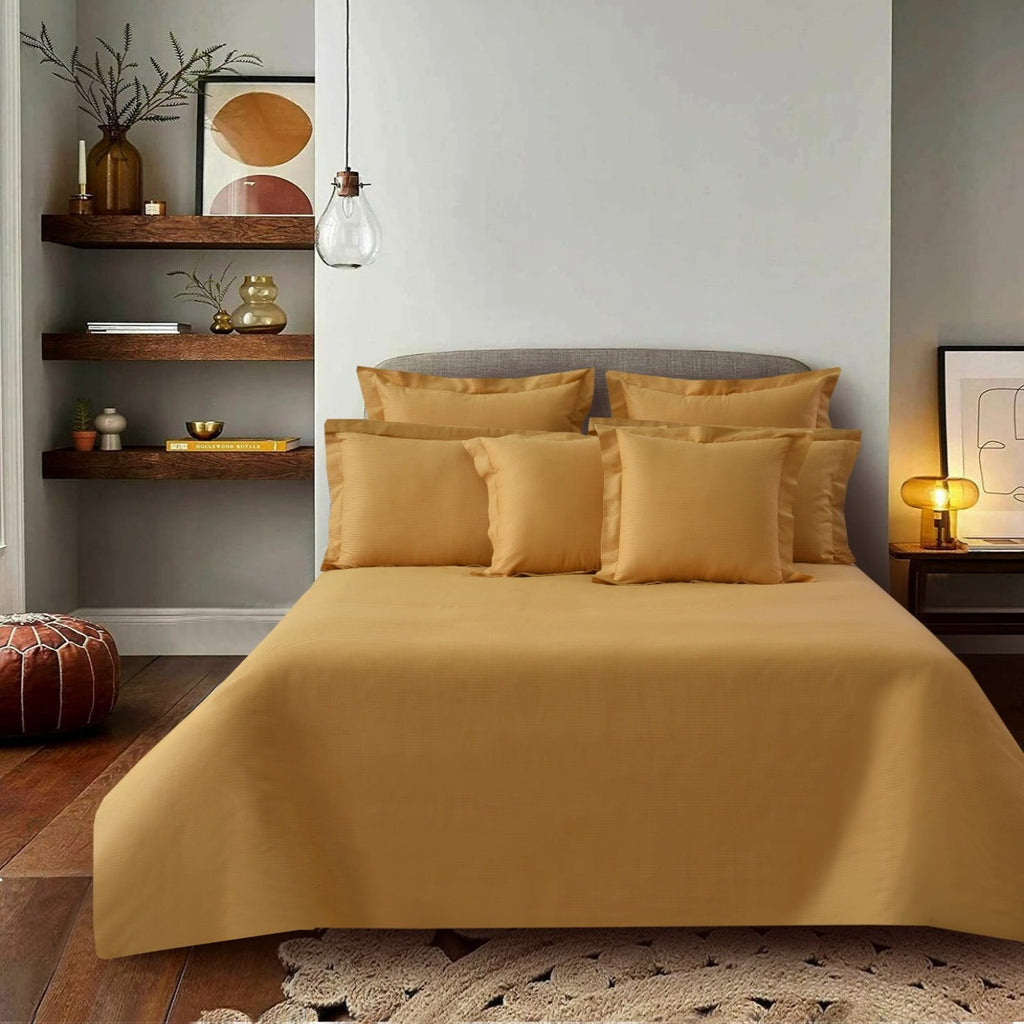 7 PCs Satin Stripe Bed Sheet-Yellow Apricot