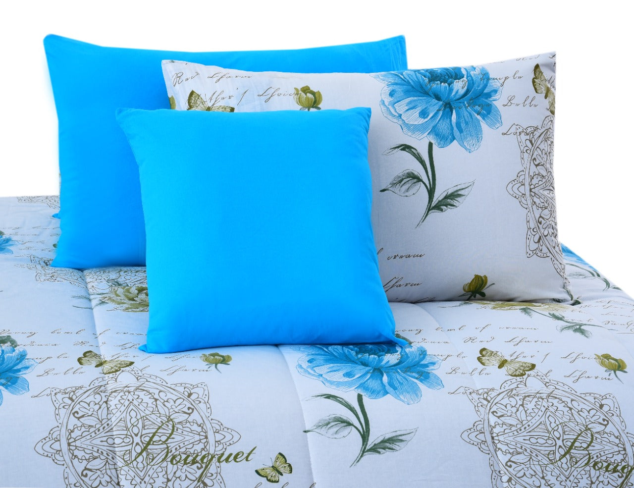 8 PCs Winter Comforter Set-Turquoise Stem Apricot