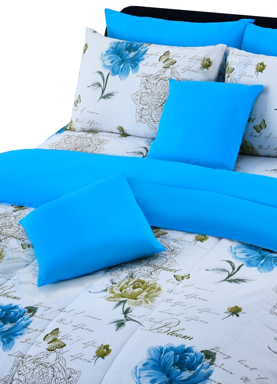 8 PCs Winter Comforter Set-Turquoise Stem Apricot