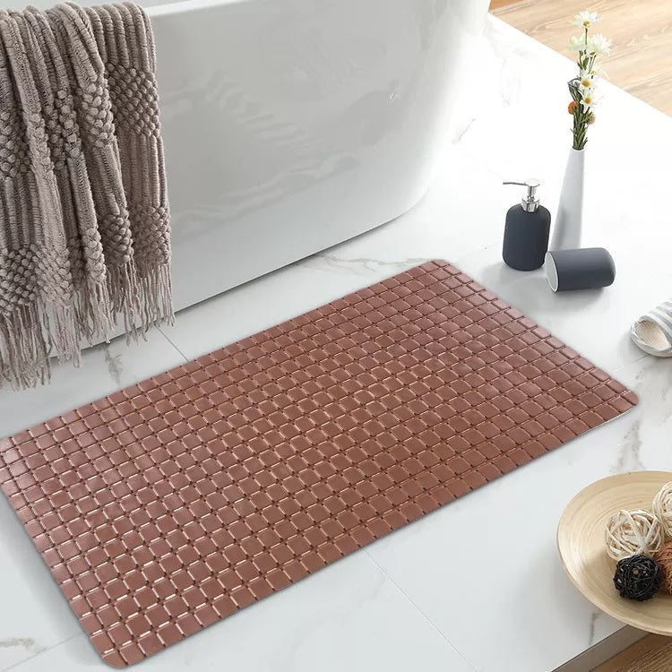 Anti Slip PVC Bathroom Mat-(2417)-Chocolate Brown Bath Mats Apricot   