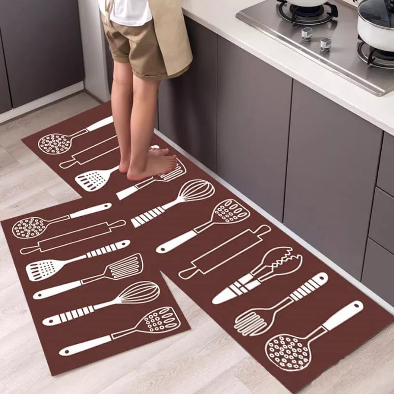 Anti slip Kitchen Floor Mat Set-Utensils Apricot