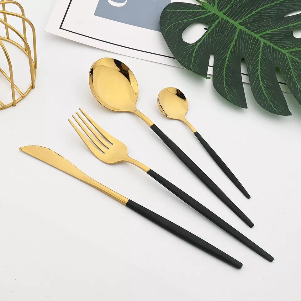 Black/Golden (4406)24 PCs Premium Steel Cutlery Set Apricot