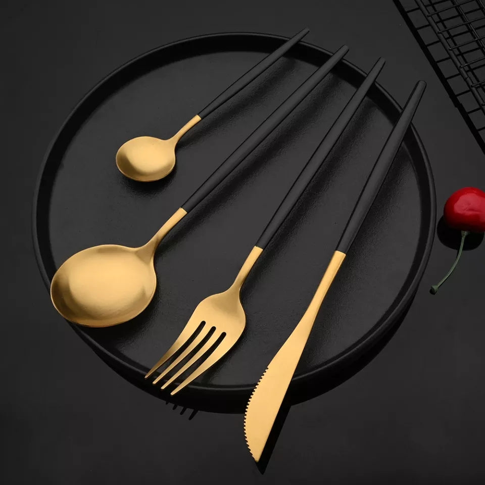 Black/Golden (4406)24 PCs Premium Steel Cutlery Set Apricot