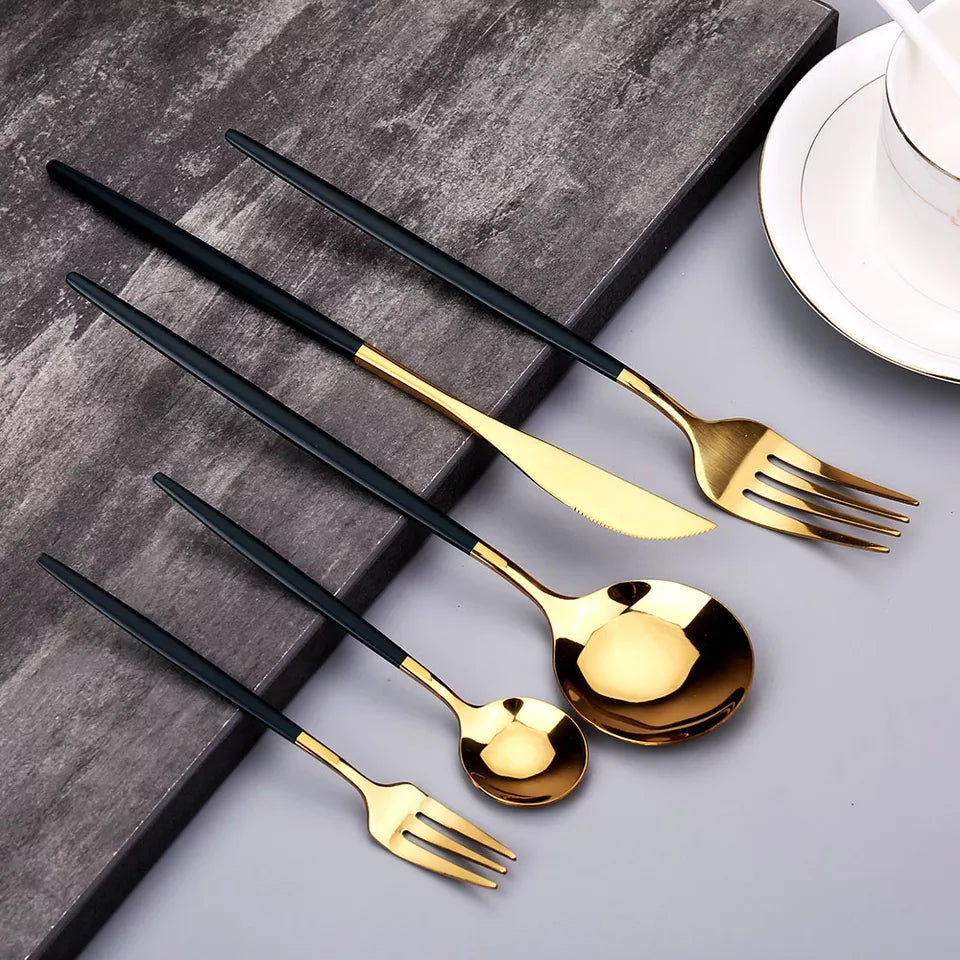 Black/Golden (4406)24 PCs Premium Steel Cutlery Set Apricot