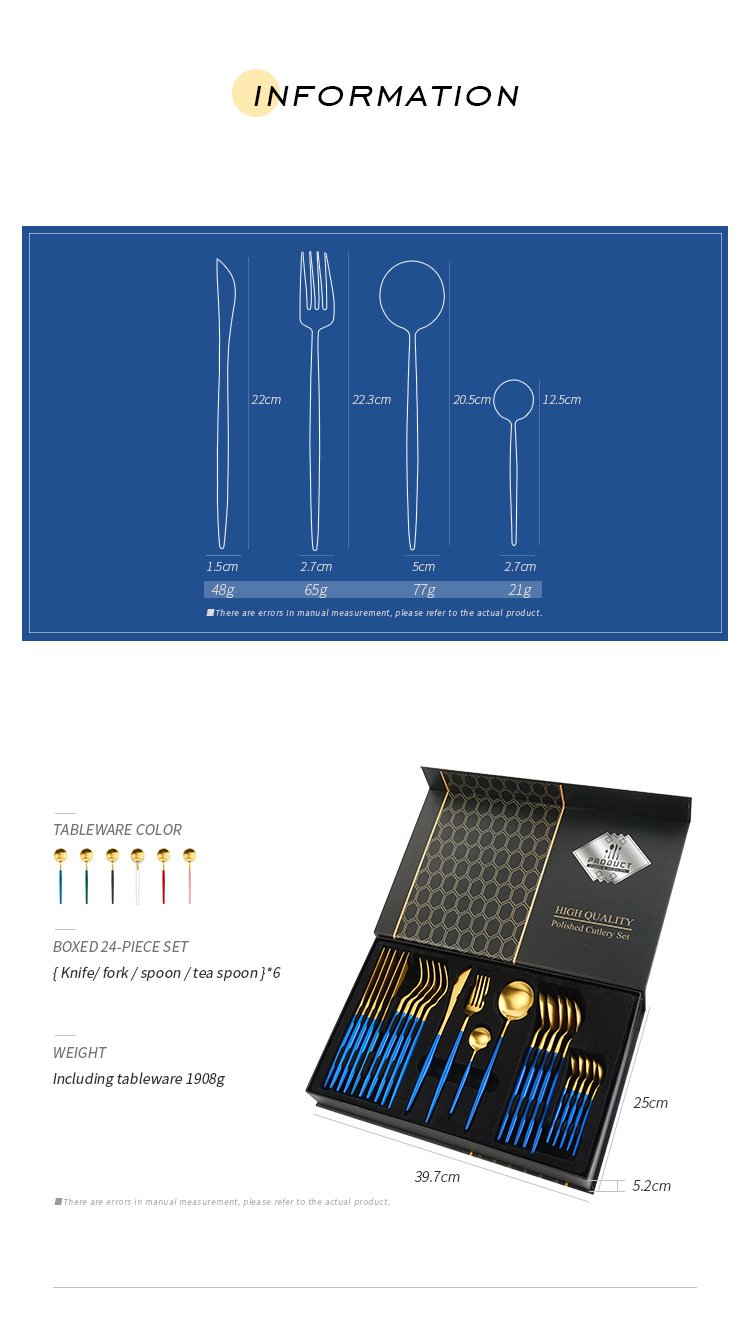 Blue/Golden(4406)-24 Pcs Premium Steel Cutlery Set Apricot
