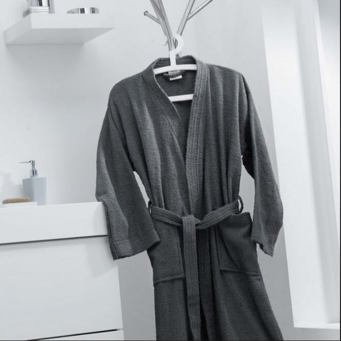 Cotton Bathrobe - Charcoal Grey Apricot