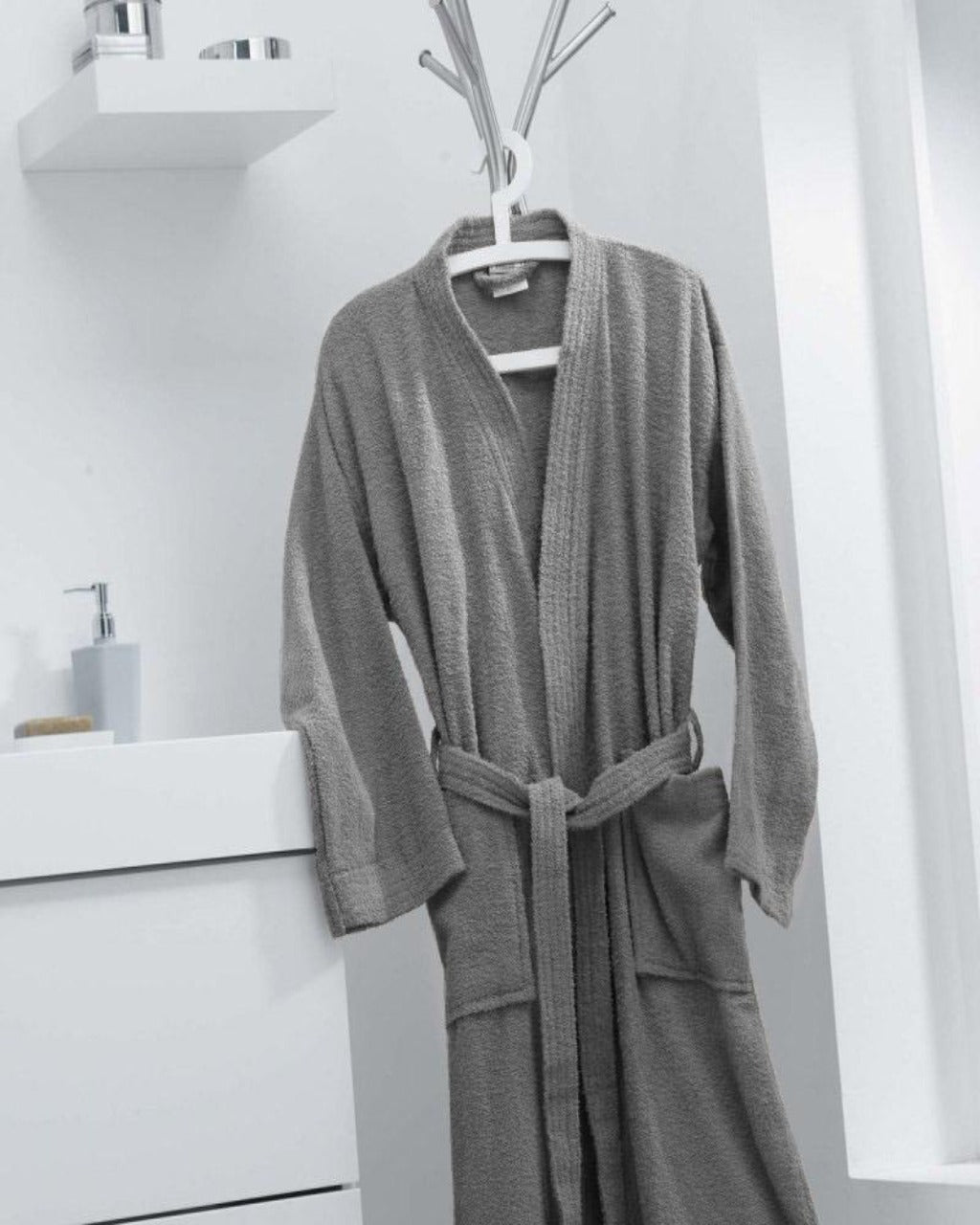 Cotton Bathrobe - Grey Apricot