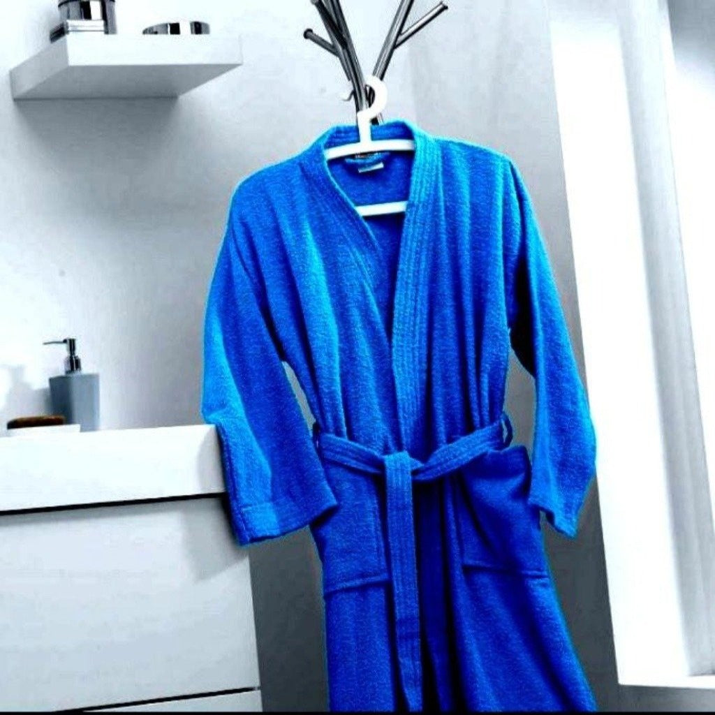 Cotton Bathrobe - Royal Blue Apricot