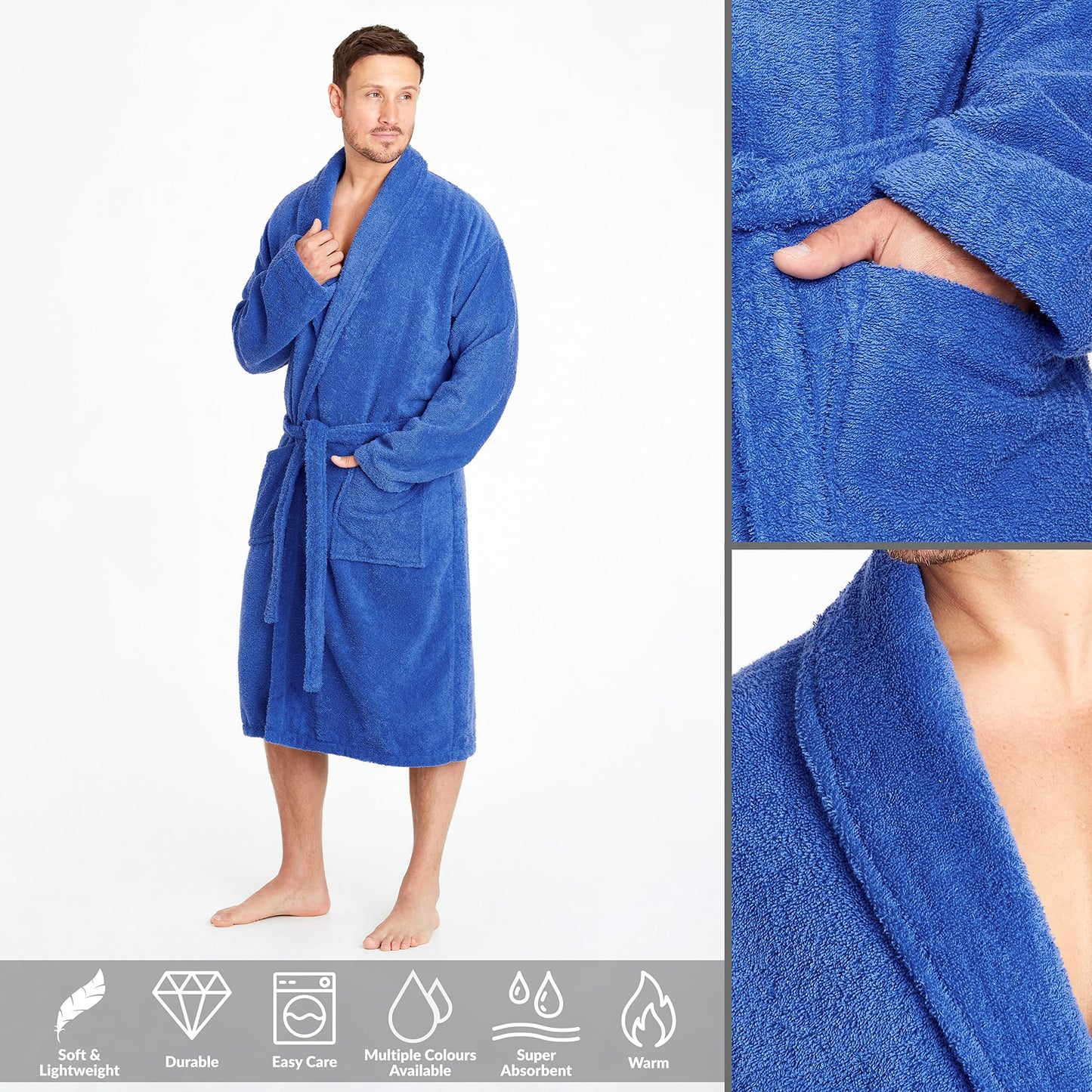 Cotton Bathrobe - Royal Blue Apricot