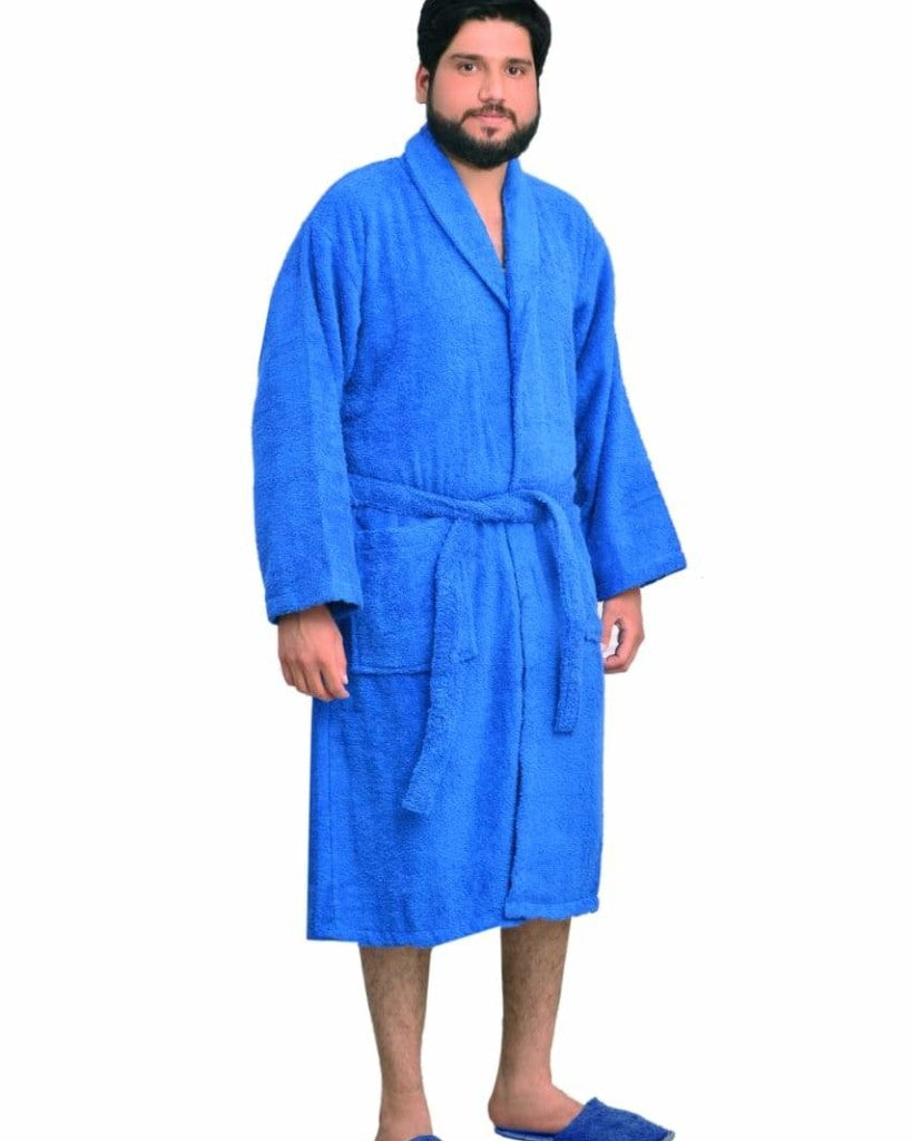 Cotton Bathrobe - Royal Blue Apricot