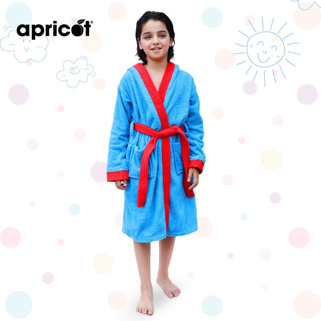 Cotton Kid's Bathrobe-Blue Over Red Apricot