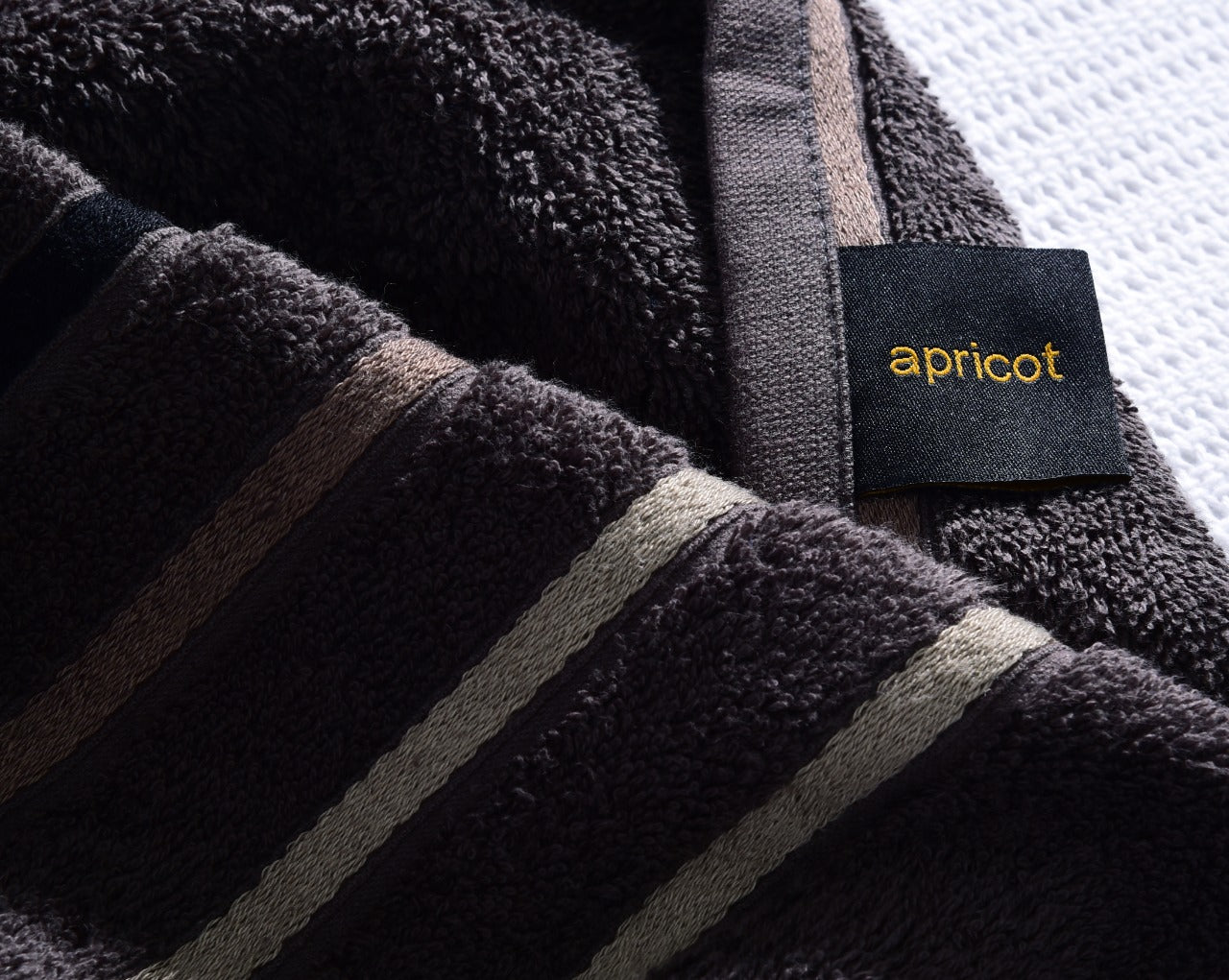 Cotton Towel With Jacquard Stripe (1893) - Charcoal Grey Apricot