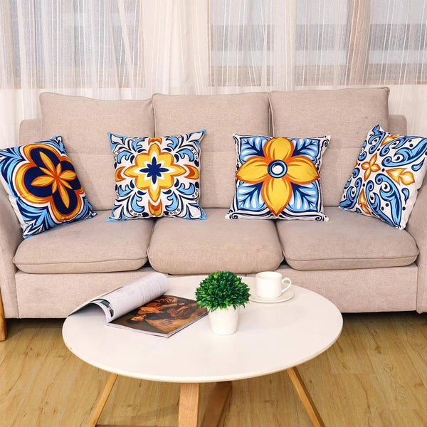 Digital Printed Cushions Assorted 4 PCs-Mustard Pattern Apricot