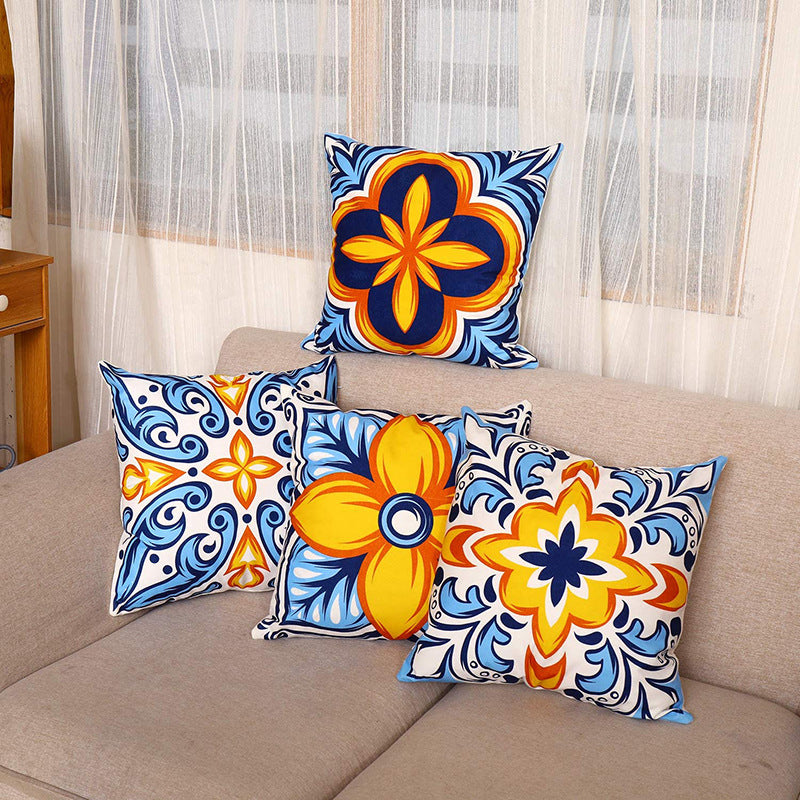 Digital Printed Cushions Assorted 4 PCs-Mustard Pattern cushions Apricot   