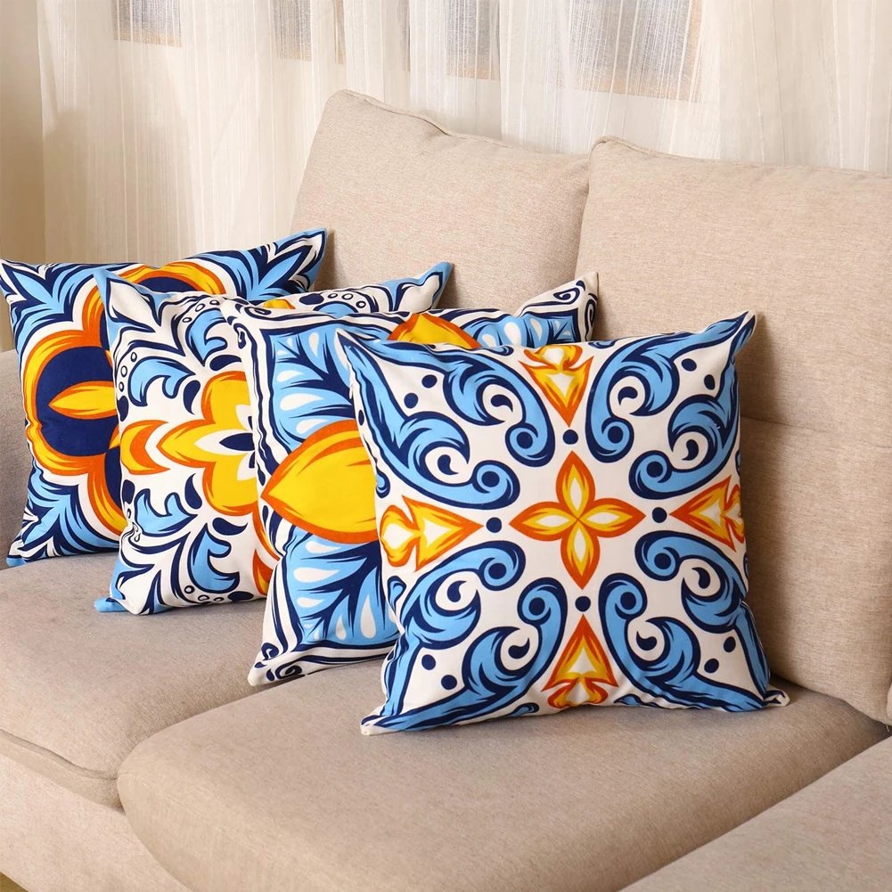 Digital Printed Cushions Assorted 4 PCs-Mustard Pattern Apricot