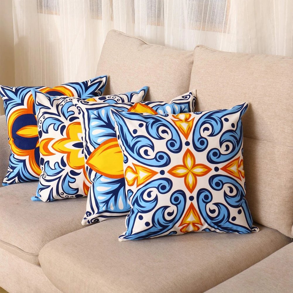 Digital Printed Cushions Assorted 4 PCs-Mustard Pattern cushions Apricot   