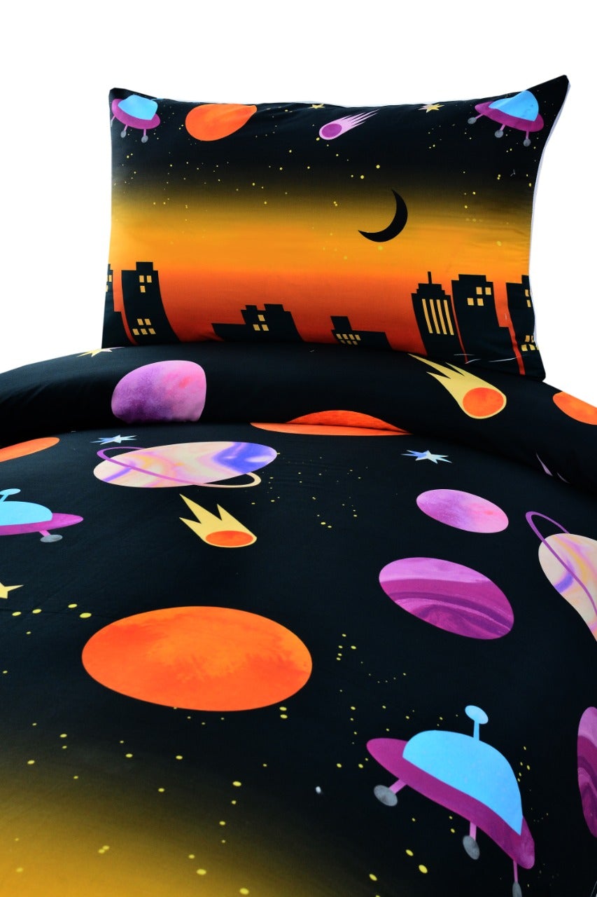 Digital Printed Junior Single Bed Sheet(3891)-Galaxy kids Bed Sheet Apricot   