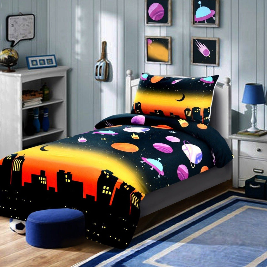 Digital Printed Junior Single Bed Sheet(3891)-Galaxy Apricot