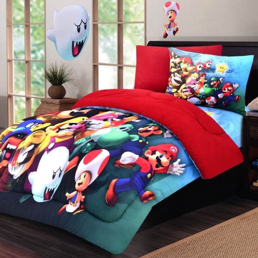 Digital Printed Junior Single Bed Sheet(4069)-SB065 Mario kids Bed Sheet Apricot   