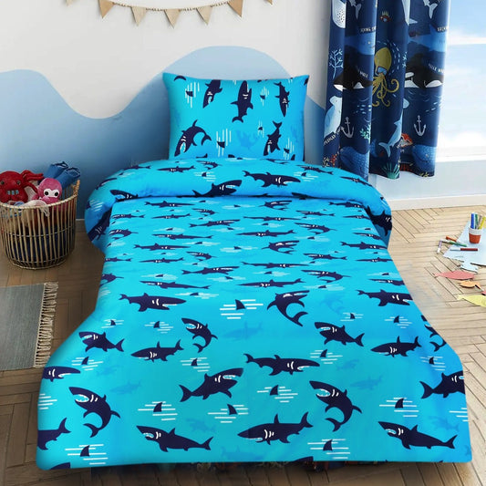 Digital Printed Junior Single Bed Sheet-Fishes kids Bed Sheet Apricot   