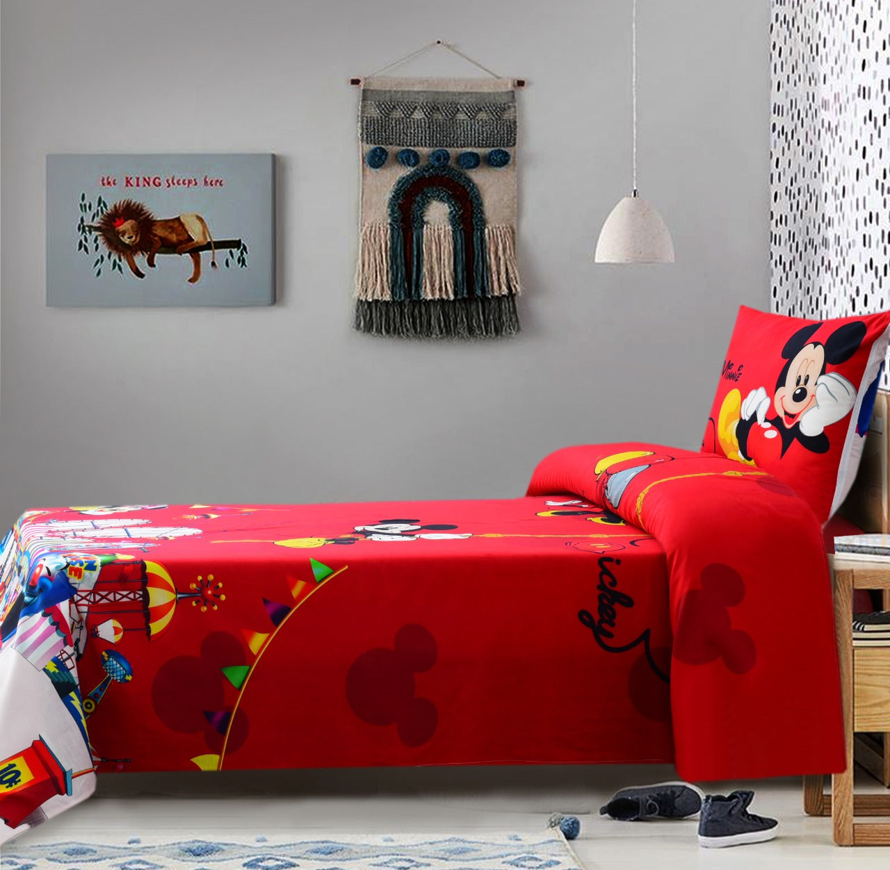 Digital Printed Junior Single Bed Sheet-Mickey Minnie kids Bed Sheet Apricot   