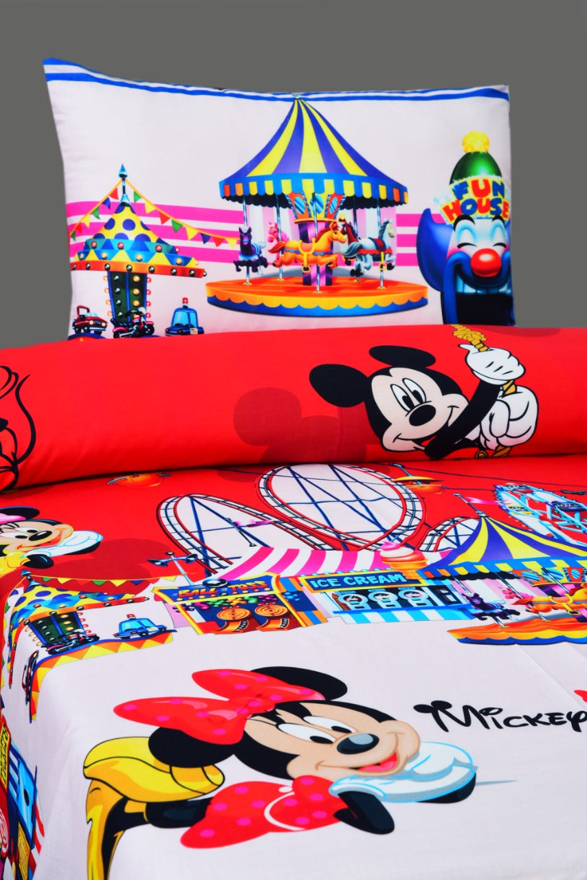 Digital Printed Junior Single Bed Sheet-Mickey Minnie Apricot