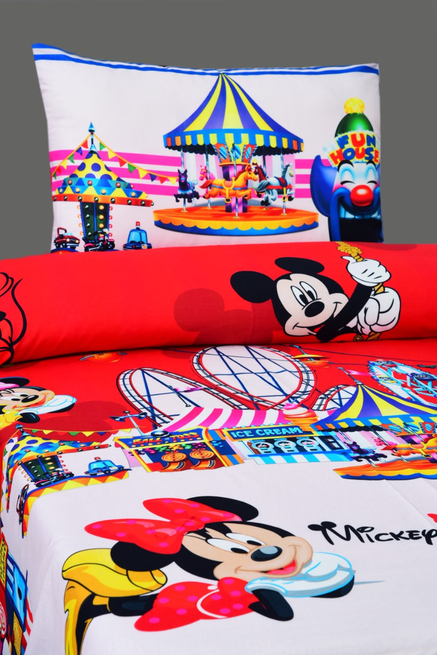 Digital Printed Junior Single Bed Sheet-Mickey Minnie kids Bed Sheet Apricot   