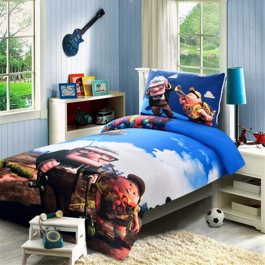 Digital Printed Junior Single Bed Sheet-(3894)UP kids Bed Sheet Apricot   