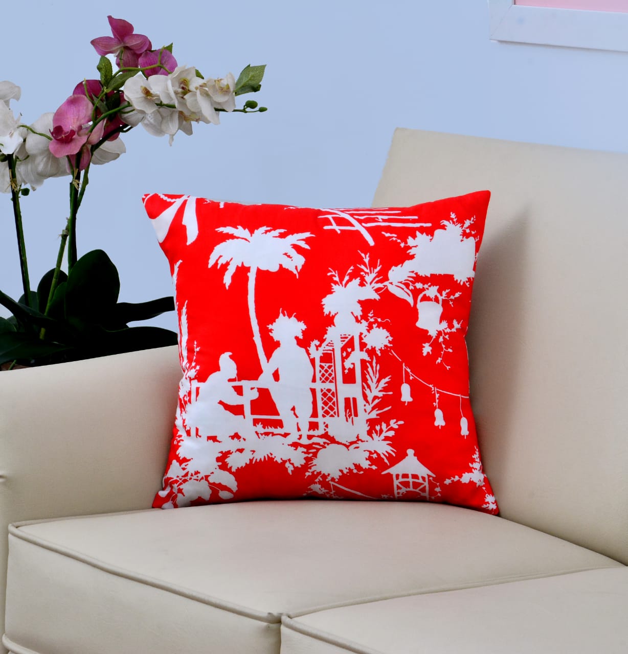 Digital Printed Satin Cushions Assorted 4PCs-Blooming Shades Apricot